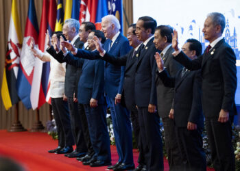 President Joe Biden poses for a photo with leaders from the Association of Southeast Asian Nations (ASEAN) at the East Asia Summit (EAS) in Phnom Penh, Cambodia, on Saturday, Nov. 12, 2022. (Doug Mills/The New York Times)