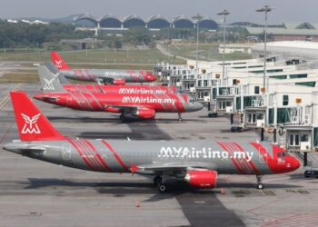 MyAirlien fleets parking on the tarmac at KLIA Terminal 2. Low-cost carrier MYAirline has announced it will suspend its operations from Oct 12, 2023, until further notice due to "significant financial pressures" pending a shareholder restructuring and recapitalisation of the airline, October 12, 2023. — GLENN GUAN/The Star