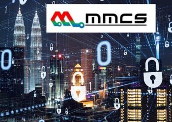 Glowing padlock hologram, night panoramic city view of Kuala Lumpur, Malaysia, Asia. The concept of cyber security shields to protect KL companies. Double exposure.