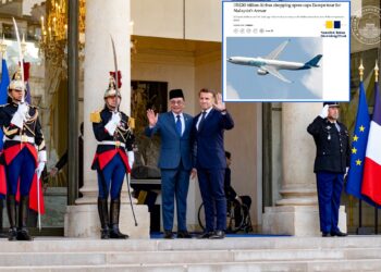 YAB Perdana Menteri, Dato' Seri Anwar Ibrahim, bersama Presiden Perancis, Emmanuel Macron, di Istana Élysée semasa lawatan kerja di Perancis. 4 Julai 2025. AFIQ HAMBALI/Pejabat Perdana Menteri.

NO SALES; NO ARCHIVE; RESTRICTED TO EDITORIAL USE ONLY. NOTE TO EDITORS: This handout photos may only be used for editorial reporting purposes for the contemporaneous illustration of events, things or the people in the image or facts mentioned in the caption. Reuse of the pictures may require further permission. M