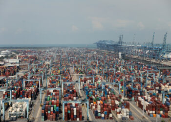 Selangor, Malaysia - 28 May 2019 : General view of shipping containers at Westport in Port Klang