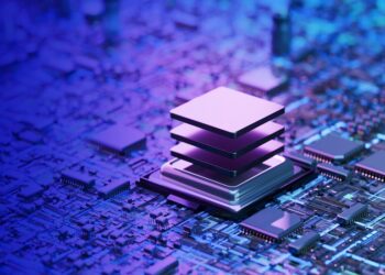 Chip on motherboard. Digitally generated image. 3d render.
