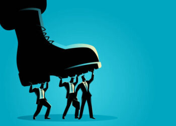 Business concept vector illustration of businessmen trampled by army boots
